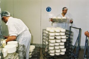 homme manutention fromages en salage