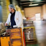 Cariste, usine, stockage, transpalette